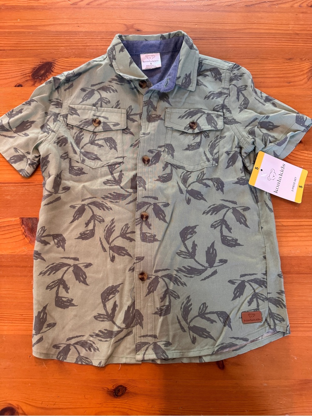 Koala Kids Olive Green Short-Sleeve Button-Down Shirt NWT